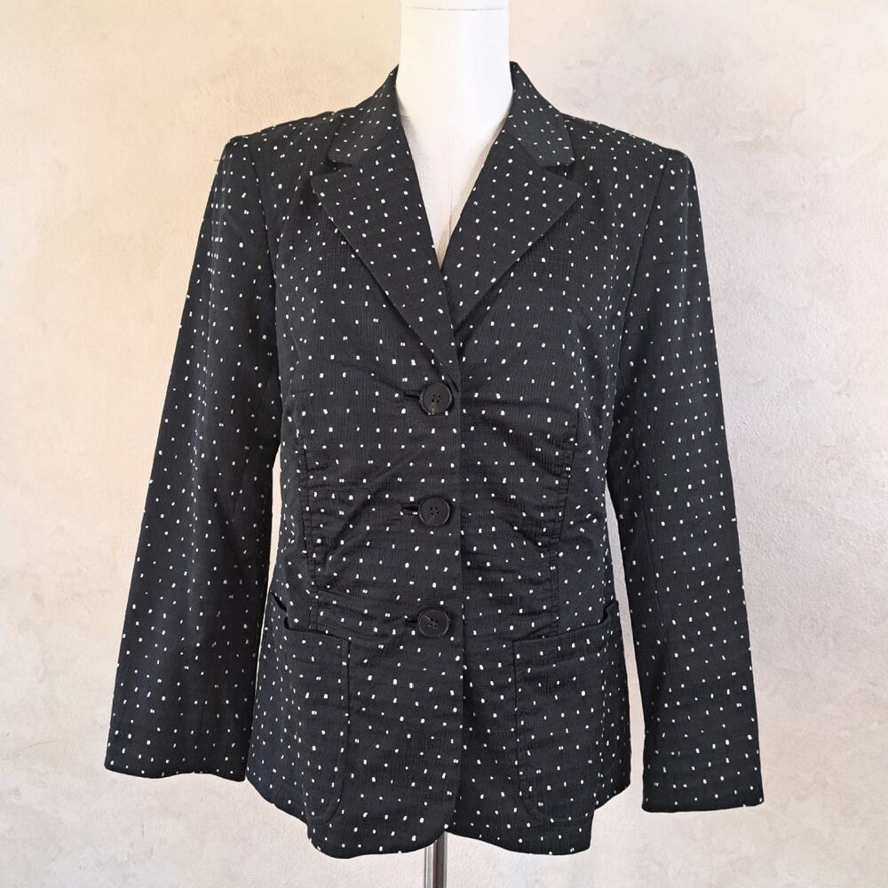 Lafayette 148 New York Embroidered Abstract Dot 3-Button Ruched Jacket 10 Black